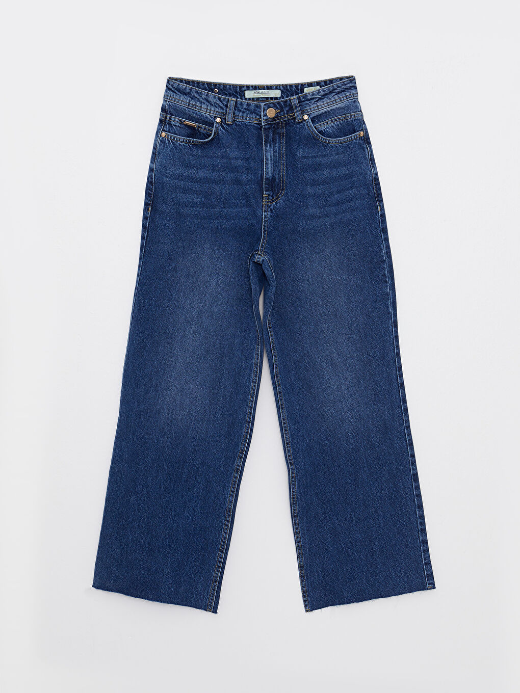 İndigo Yüksek Bel Wideleg Cep Detaylı Kadın Rodeo Jean Pantolon-5