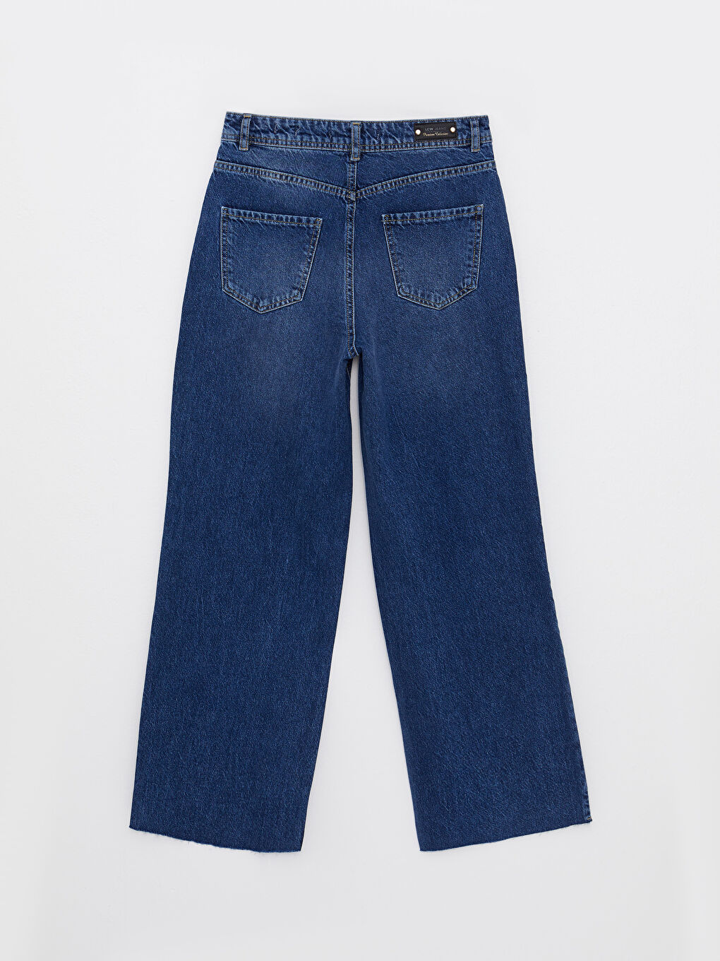 İndigo Yüksek Bel Wideleg Cep Detaylı Kadın Rodeo Jean Pantolon-6