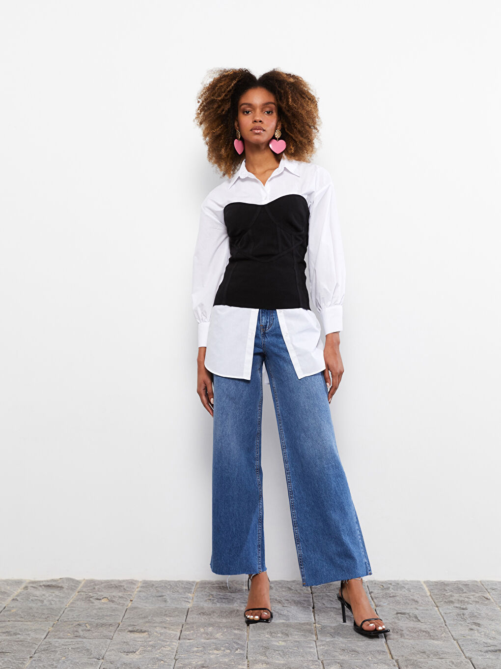 İndigo Yüksek Bel Wideleg Cep Detaylı Kadın Rodeo Jean Pantolon