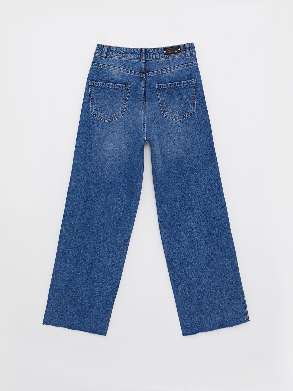 İndigo Yüksek Bel Wideleg Cep Detaylı Kadın Rodeo Jean Pantolon-9