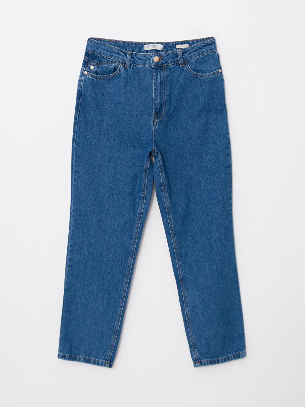 İndigo Yüksek Bel Straight Fit Düz Cep Detaylı Kadın Rodeo Jean Pantolon-5