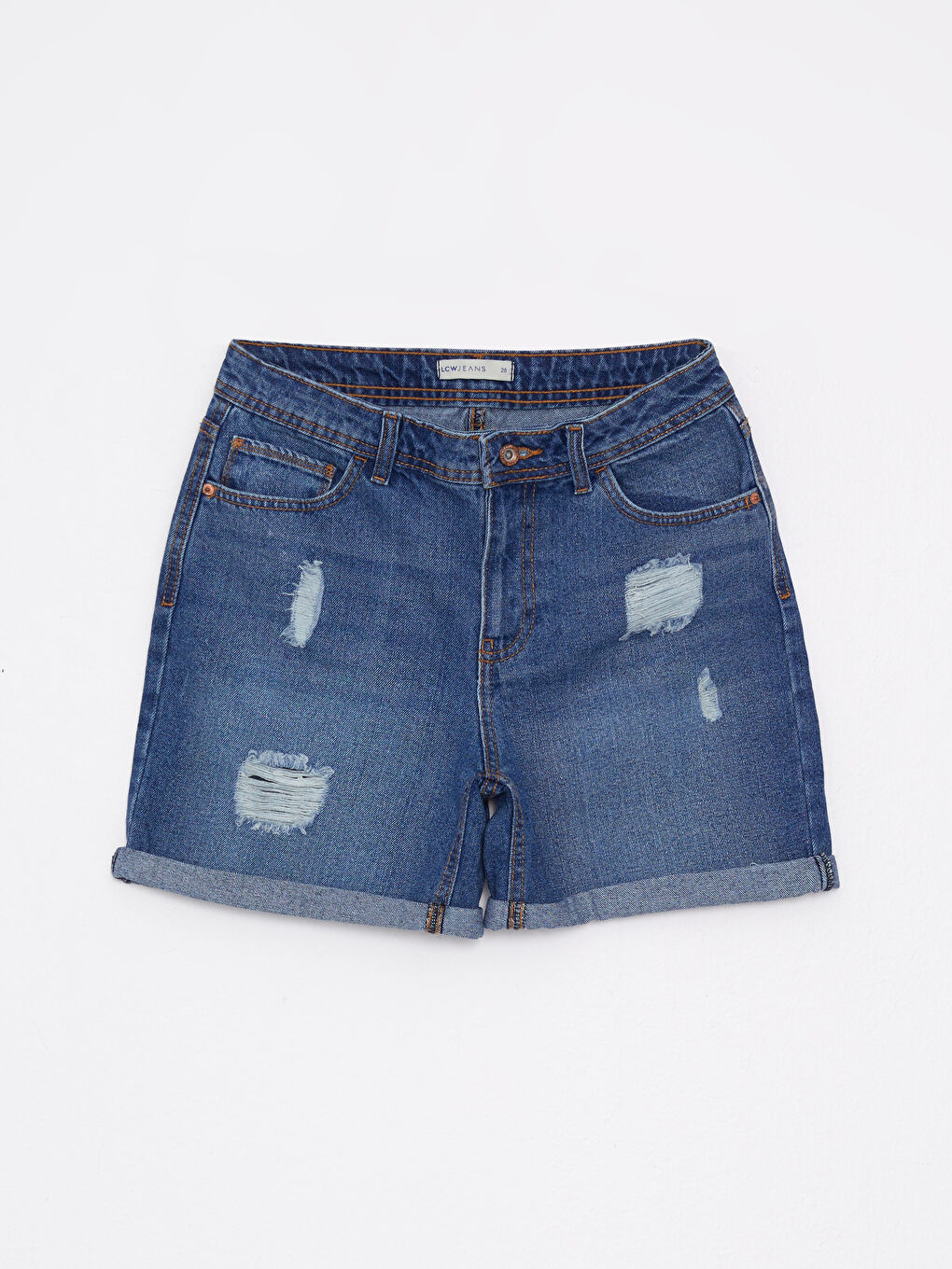 شورت جينز روديو بوسط عالي بقصة عادية وجيوب مستقيمة للسيدات-6