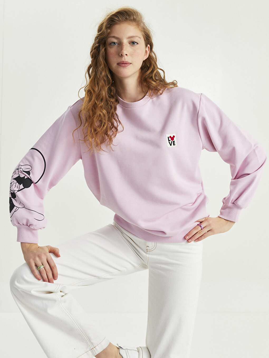 Crew Neck Mickey Mouse Printed Long Sleeve Women's Sweatshirt