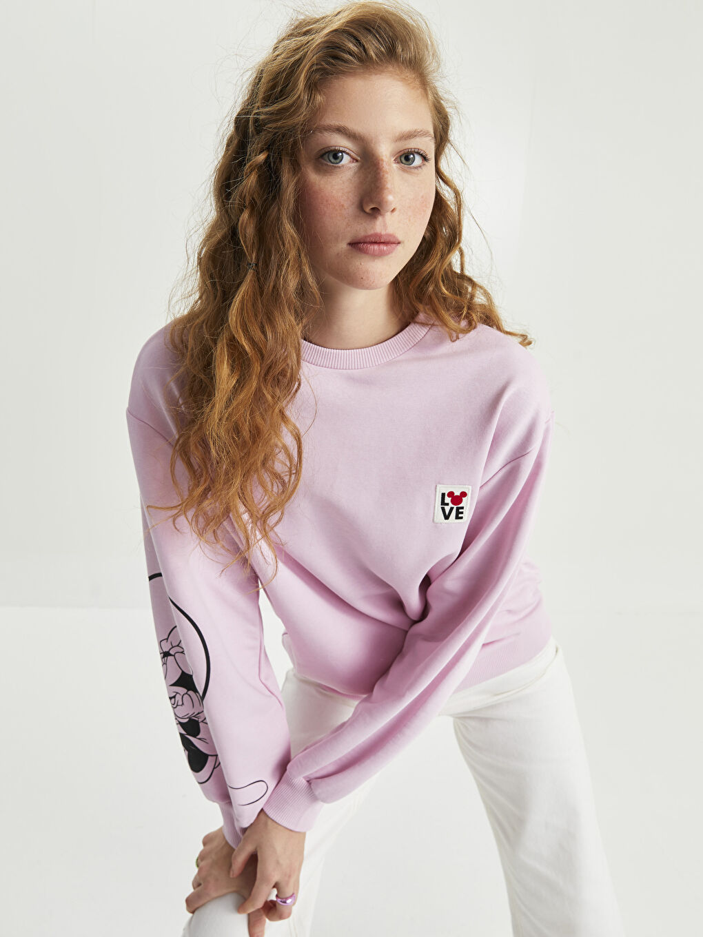 Crew Neck Mickey Mouse Printed Long Sleeve Women's Sweatshirt-1