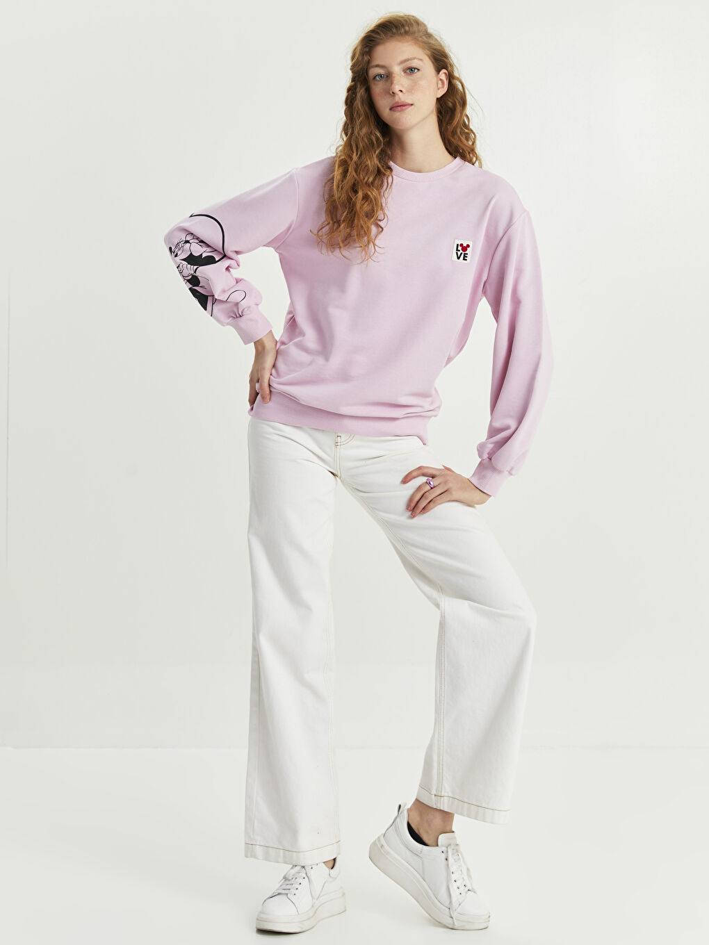 Crew Neck Mickey Mouse Printed Long Sleeve Women's Sweatshirt-2