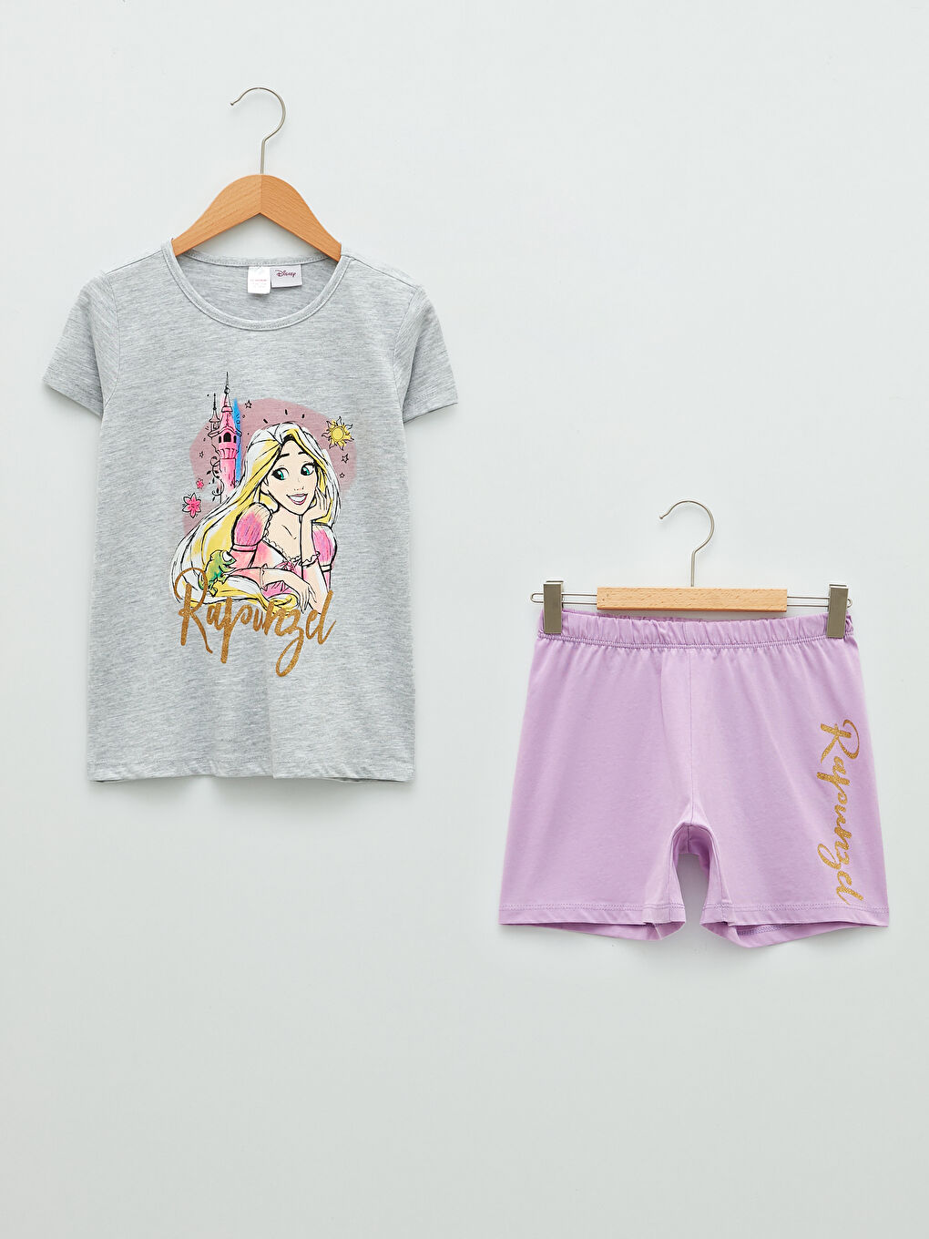 LCW Kids Crew Neck Rapunzel Printed Short Sleeve Girls Pajamas Set -S2DA90Z4-CT3