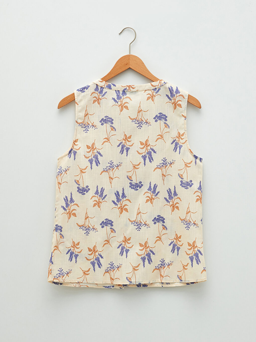 Henley Neckline Floral Sleeveless Poplin Women's Blouse-5