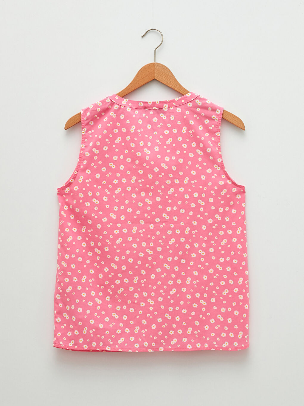 Henley Neckline Floral Sleeveless Poplin Women's Blouse-6