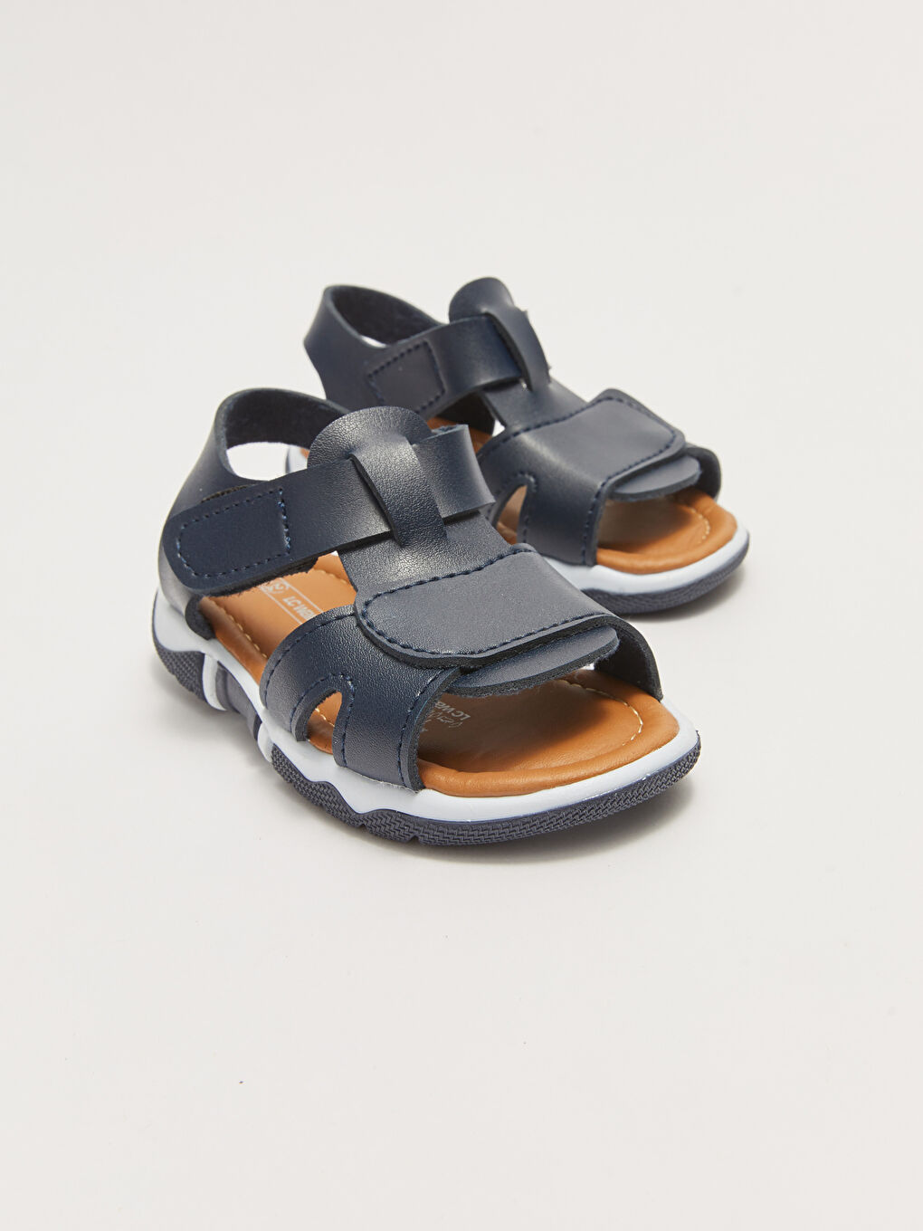 Lacivert Deri Görünümlü Cırt Cırtlı Erkek Bebek Sandalet.-2
