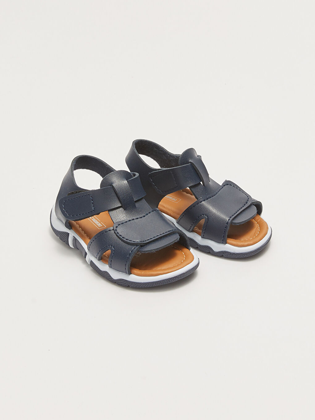Lacivert Deri Görünümlü Cırt Cırtlı Erkek Bebek Sandalet.-4