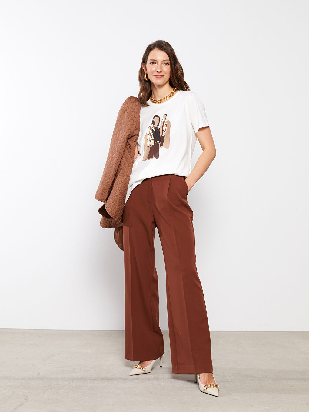 Comfortable Fit Straight Pocket Detailed Wide Leg Women's Trousers