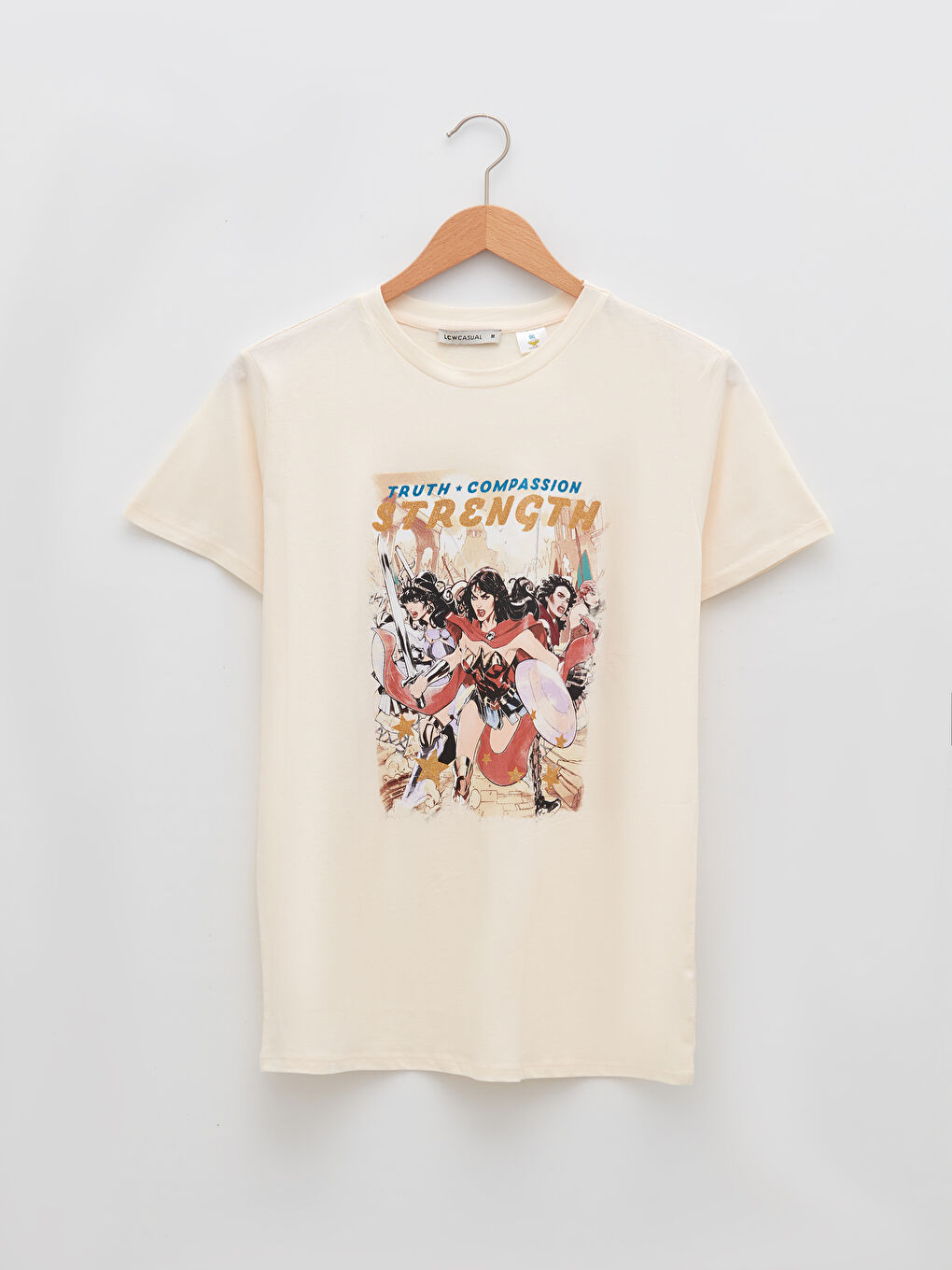 T-shirt en Coton à Manches Courtes Imprimé Wonder Woman à Col Rond pour Femmes-5