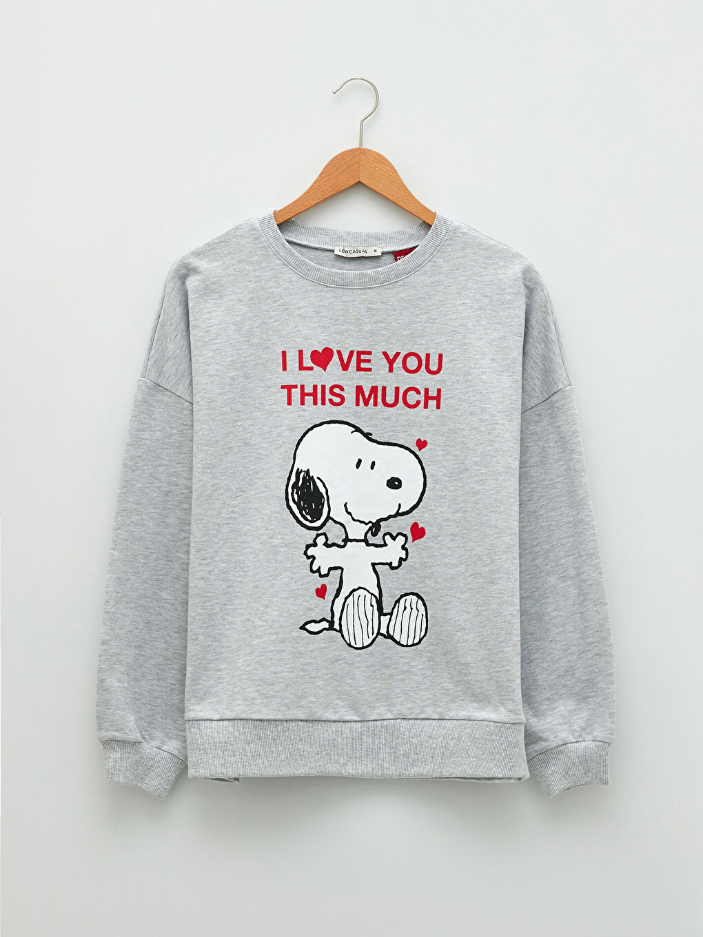 Gri Bisiklet Yaka Snoopy Baskılı Uzun Kollu Oversize Kadın Sweatshirt-5