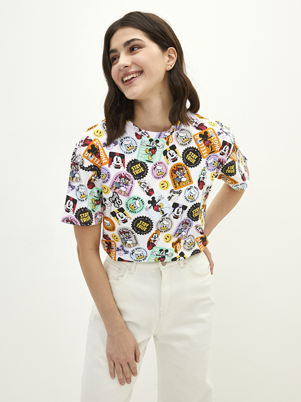 Crew Neck Mickey Mouse Printed Short Sleeve Women's T-Shirt-1