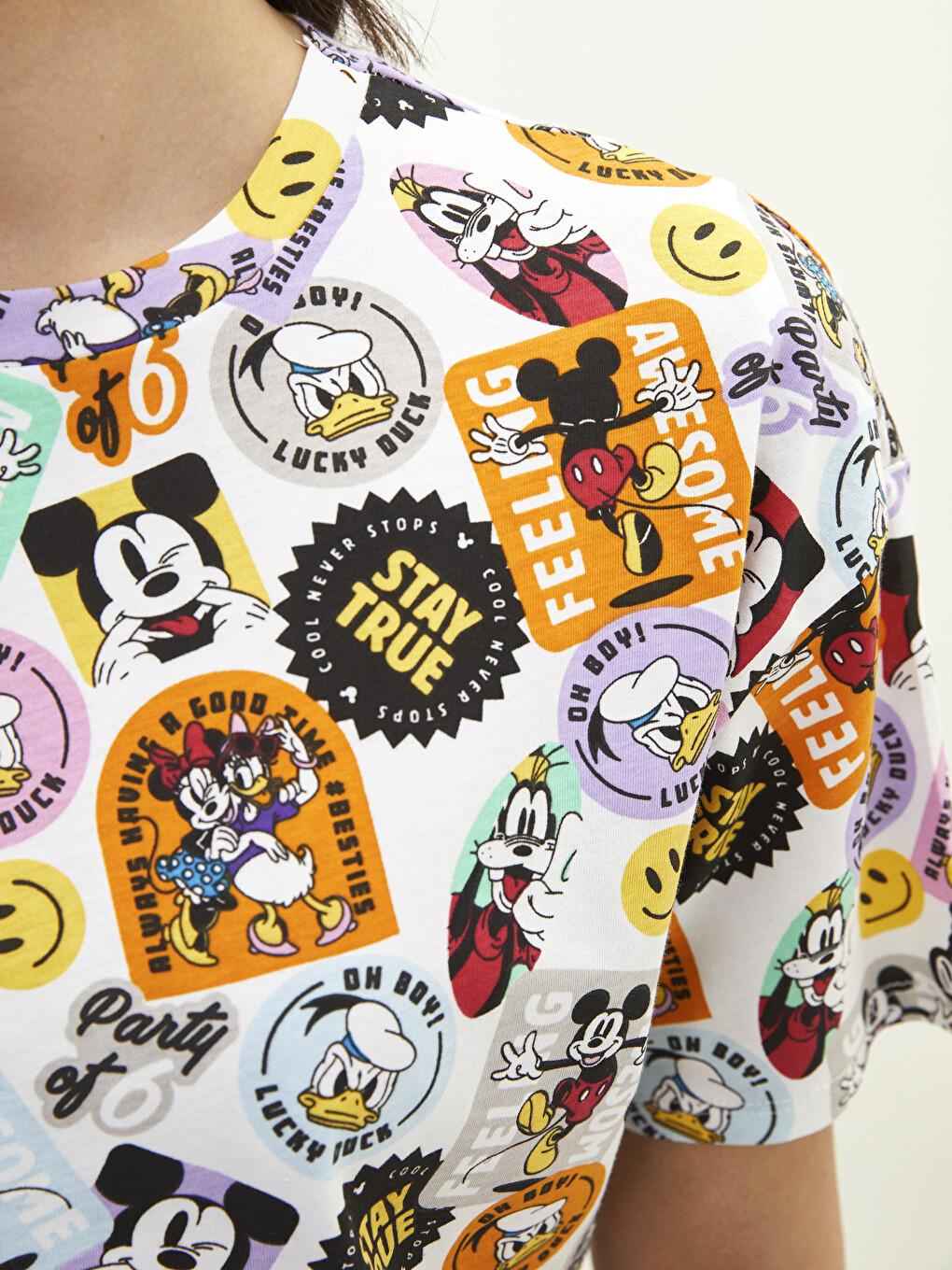 Crew Neck Mickey Mouse Printed Short Sleeve Women's T-Shirt-3