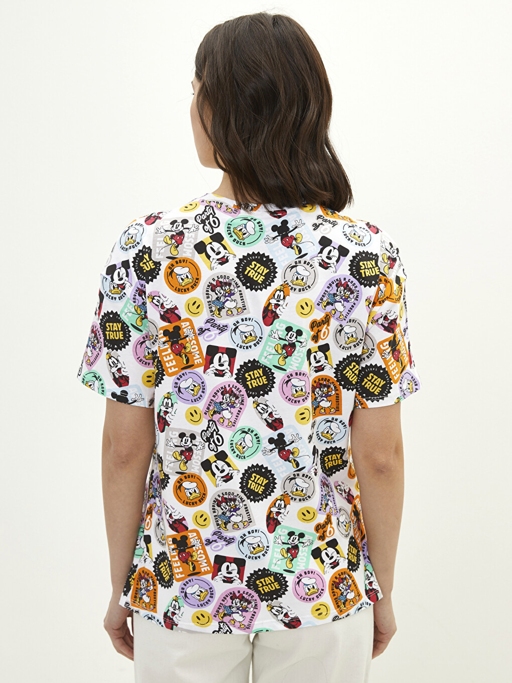 Crew Neck Mickey Mouse Printed Short Sleeve Women's T-Shirt-4