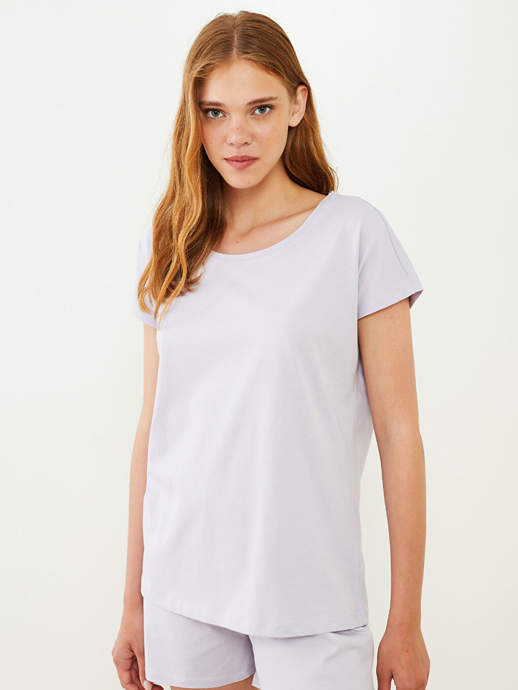 Crew Neck Straight Short Sleeve Cotton Women's Pajamas Set