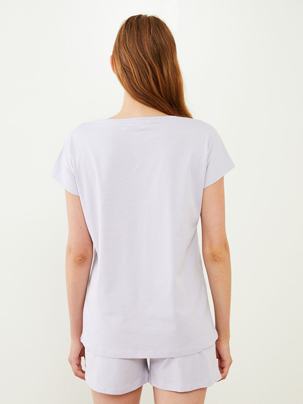 Crew Neck Straight Short Sleeve Cotton Women's Pajamas Set-4