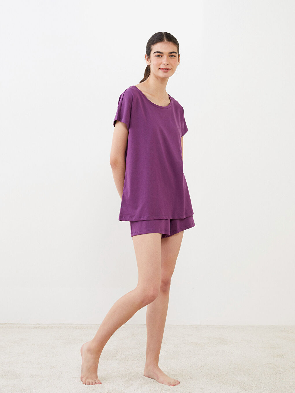 Crew Neck Straight Short Sleeve Cotton Women's Pajamas Set