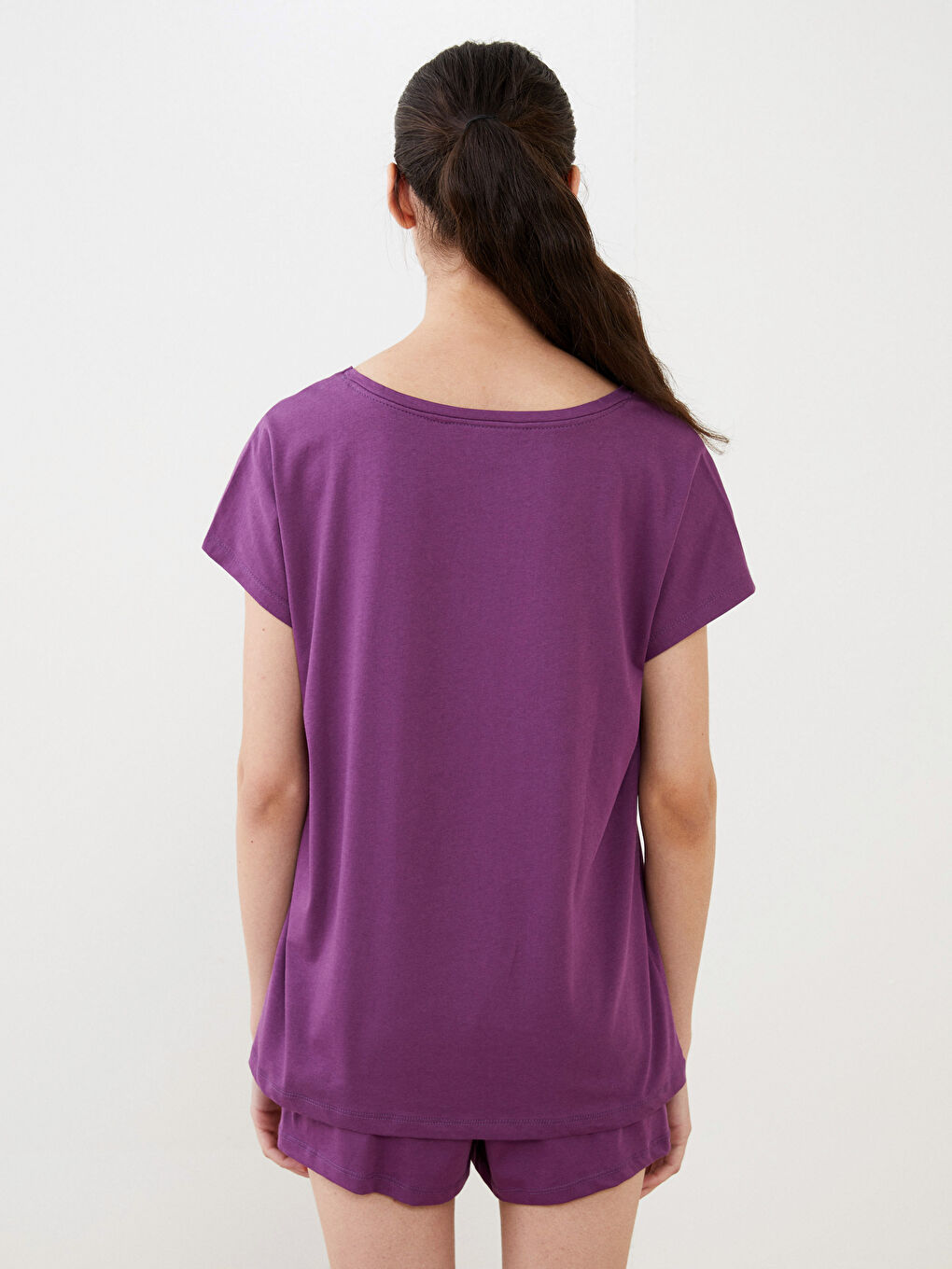 Crew Neck Straight Short Sleeve Cotton Women's Pajamas Set-4