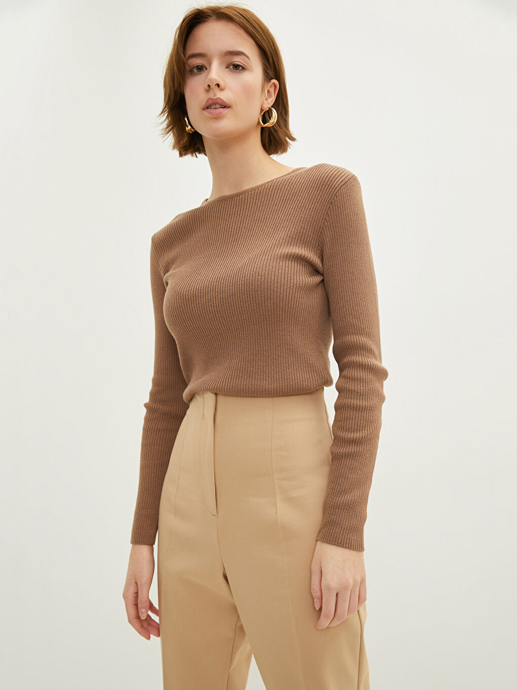 سترة تريكو كم طويل عادي ياقة دائرية رفيع للسيدات-2