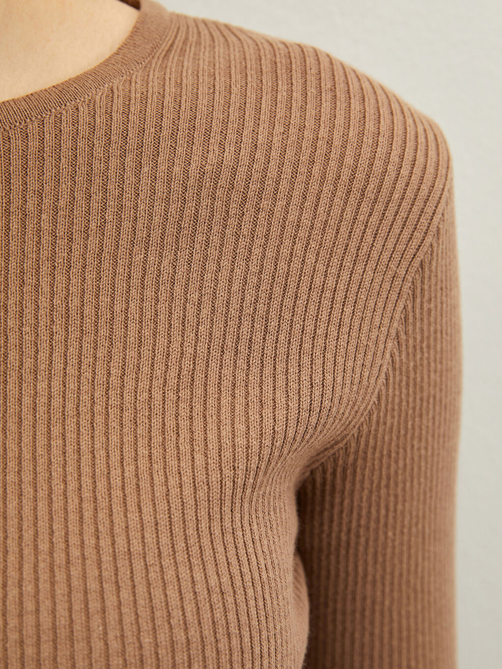 سترة تريكو كم طويل عادي ياقة دائرية رفيع للسيدات-3