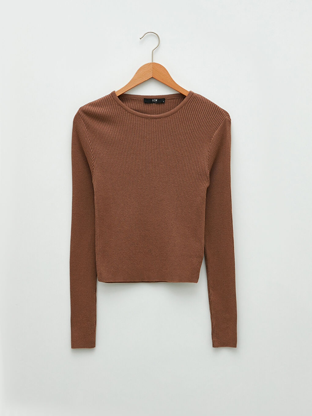 سترة تريكو كم طويل عادي ياقة دائرية رفيع للسيدات-5