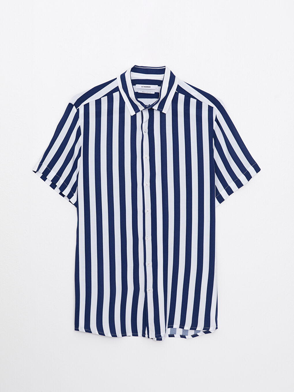 Lacivert Regular Fit Kısa Kollu Çizgili Poplin Erkek Gömlek-5