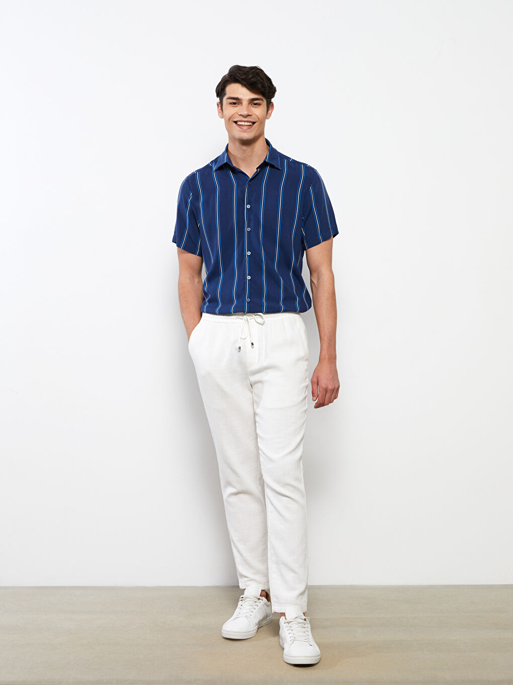 Mavi Regular Fit Kısa Kollu Çizgili Viskon Erkek Gömlek-2