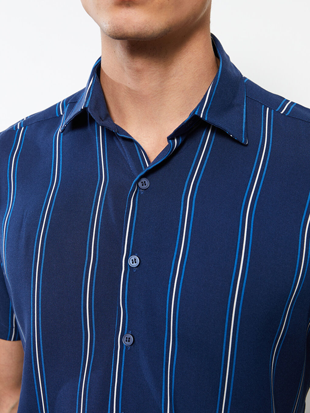 Mavi Regular Fit Kısa Kollu Çizgili Viskon Erkek Gömlek-3