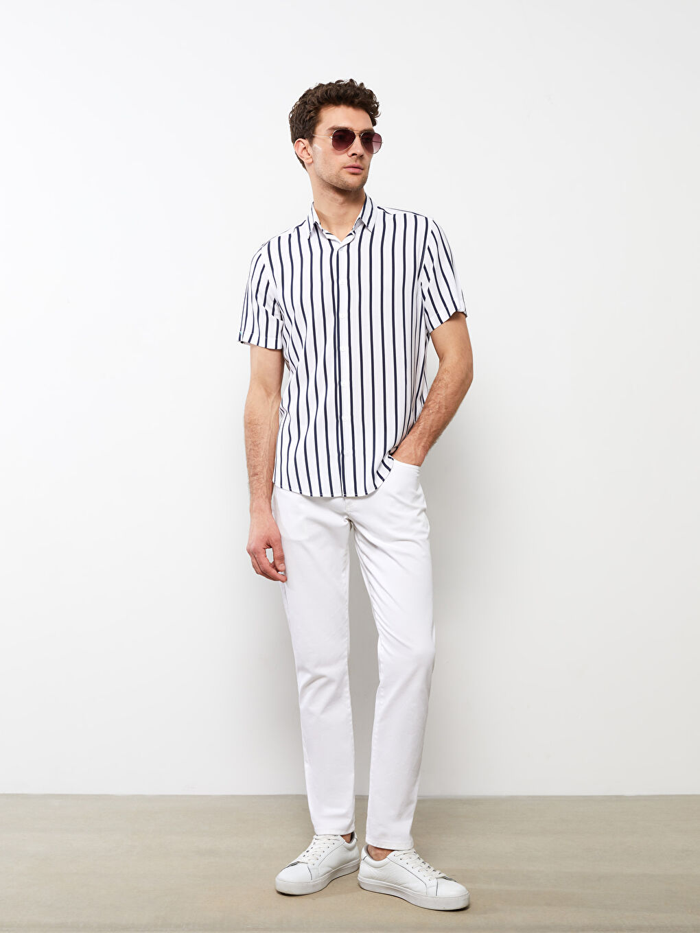 Standardni kroj Kratki rukav Prugasta Viskoza Muška Košulja