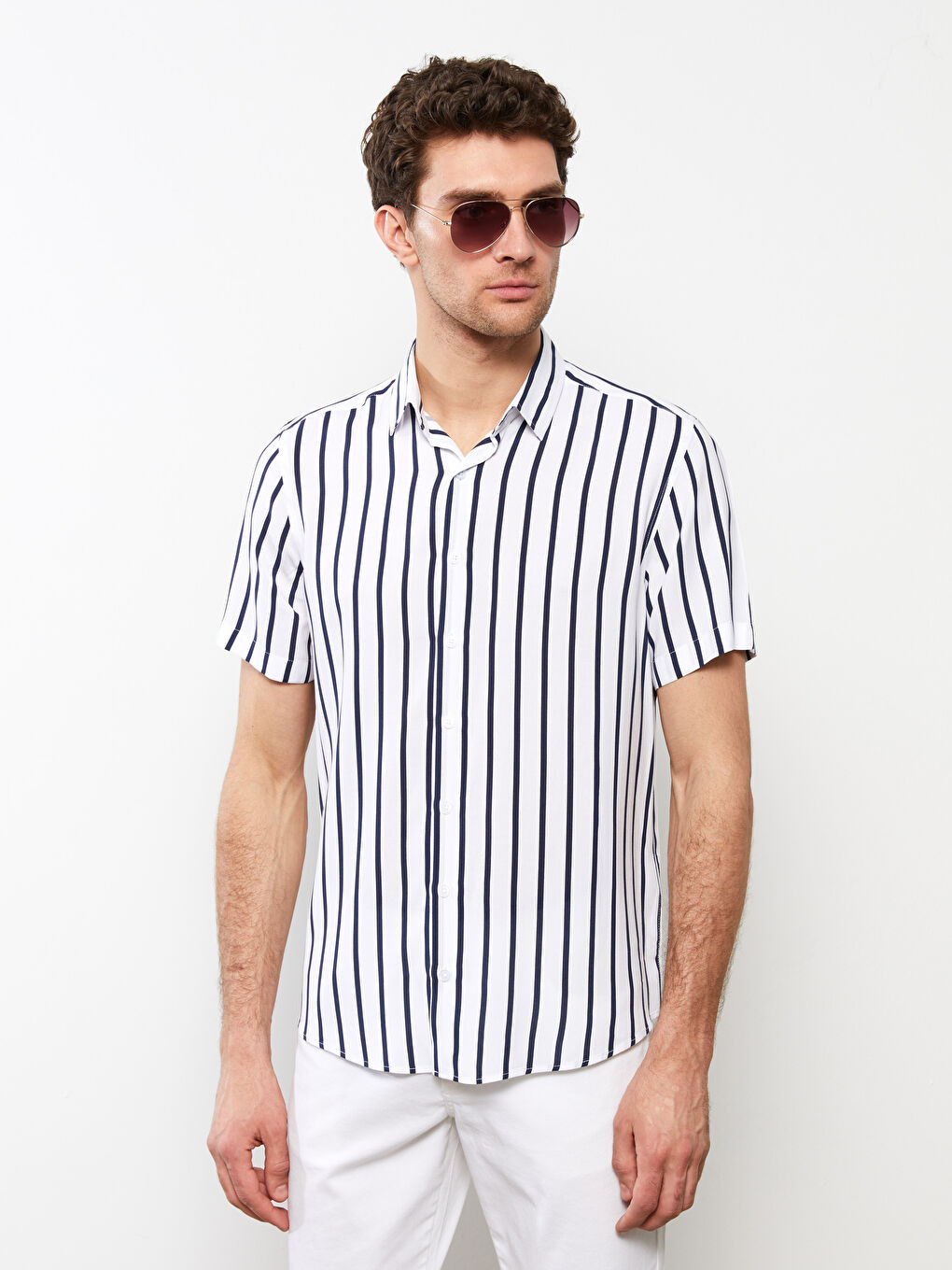 Standardni kroj Kratki rukav Prugasta Viskoza Muška Košulja-2