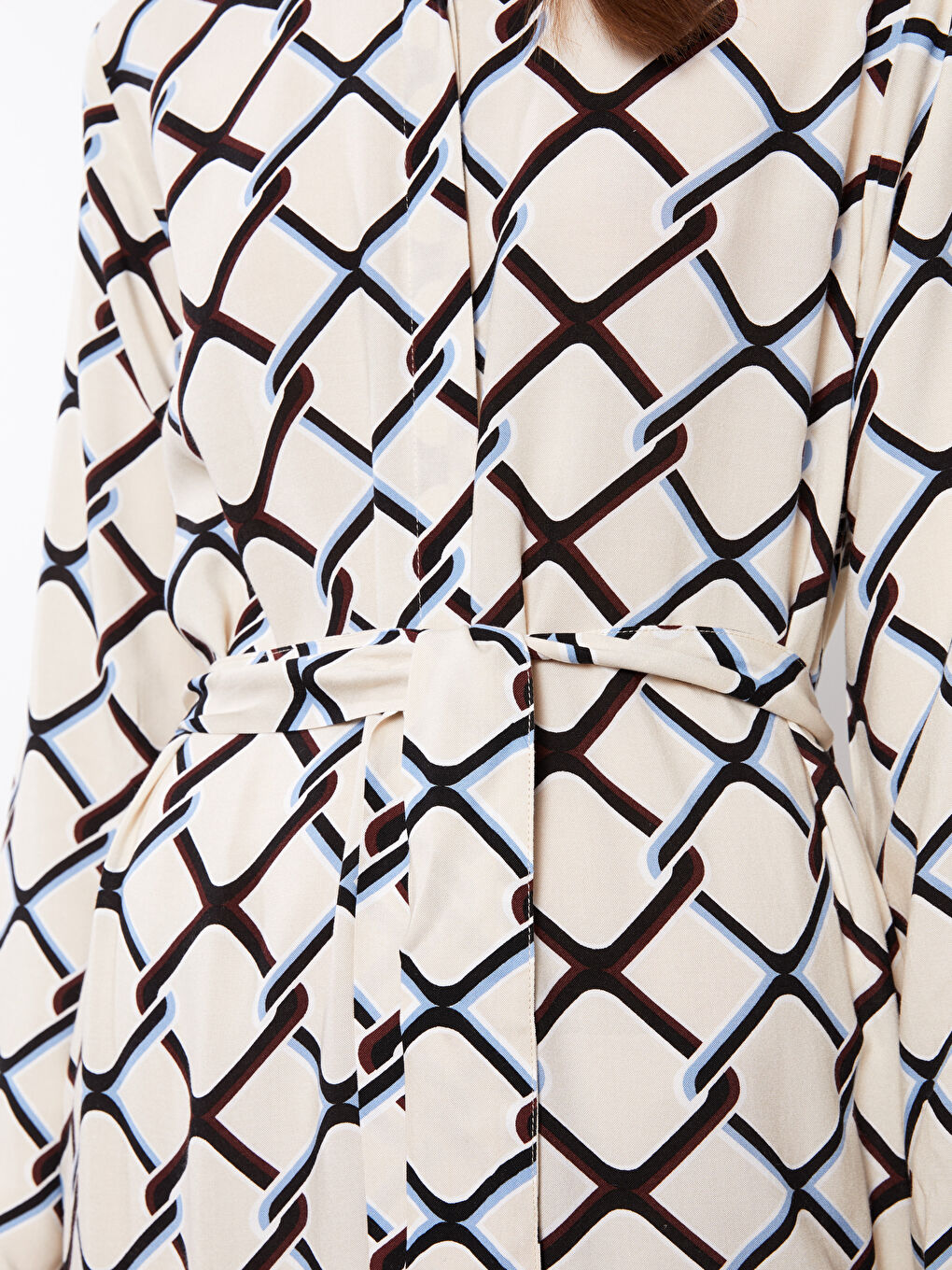 Patterned Long Sleeve Viscose Women Shirt Dress-4