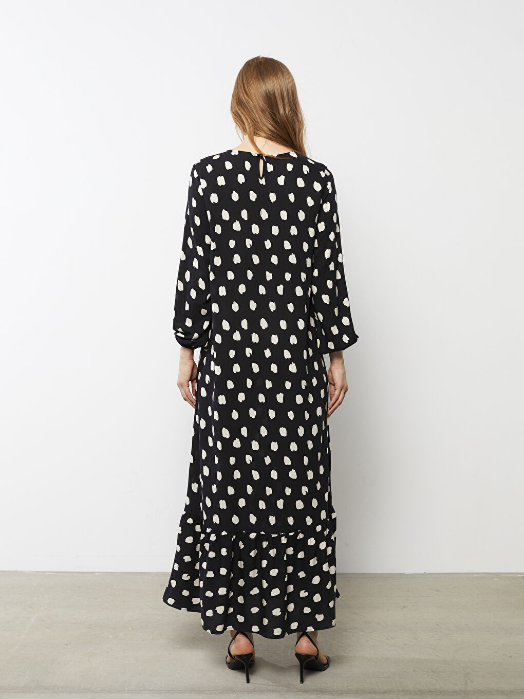 Crew Neck Patterned Long Sleeve Viscose Women's Dress-2