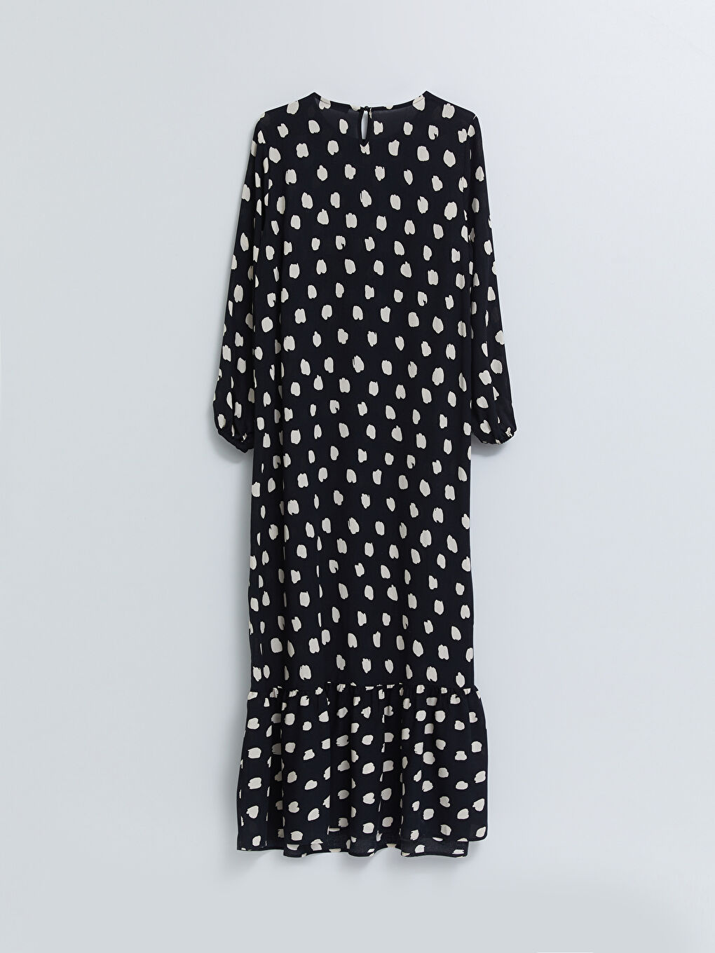 Crew Neck Patterned Long Sleeve Viscose Women's Dress-4