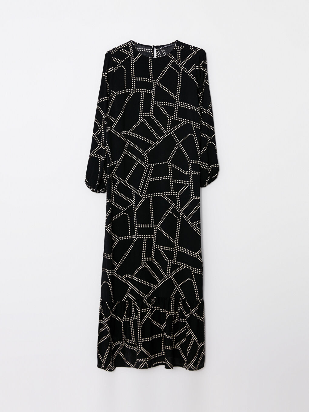 Crew Neck Patterned Long Sleeve Viscose Women's Dress-4