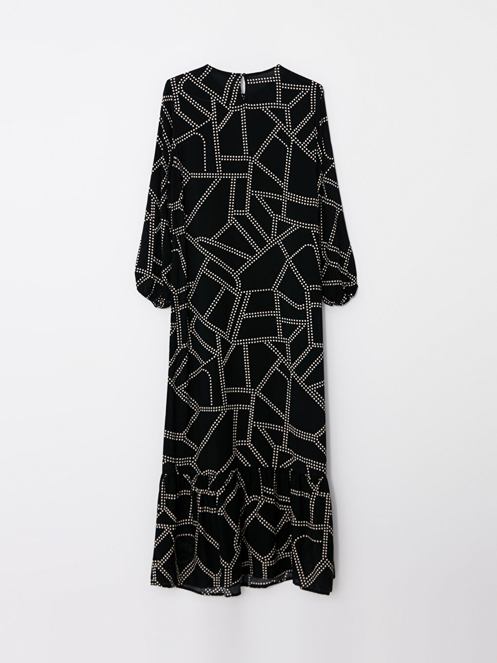 Crew Neck Patterned Long Sleeve Viscose Women's Dress-5