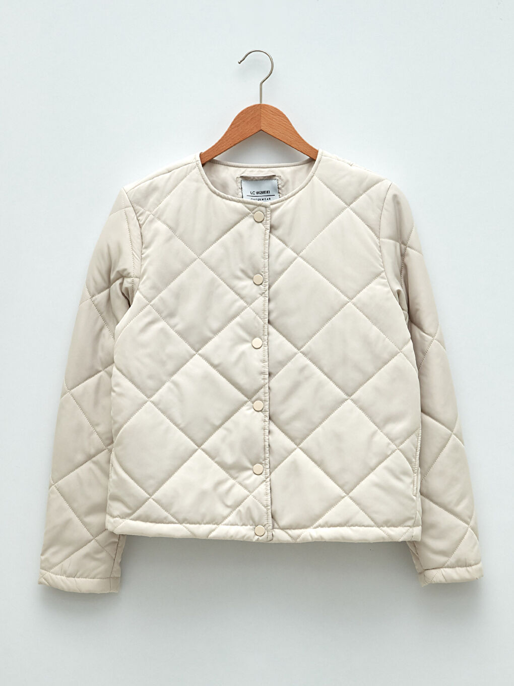 Geacă din puf pentru Femei cu Guler Rotund, Model Matlasat, Mânecă Lungă-5