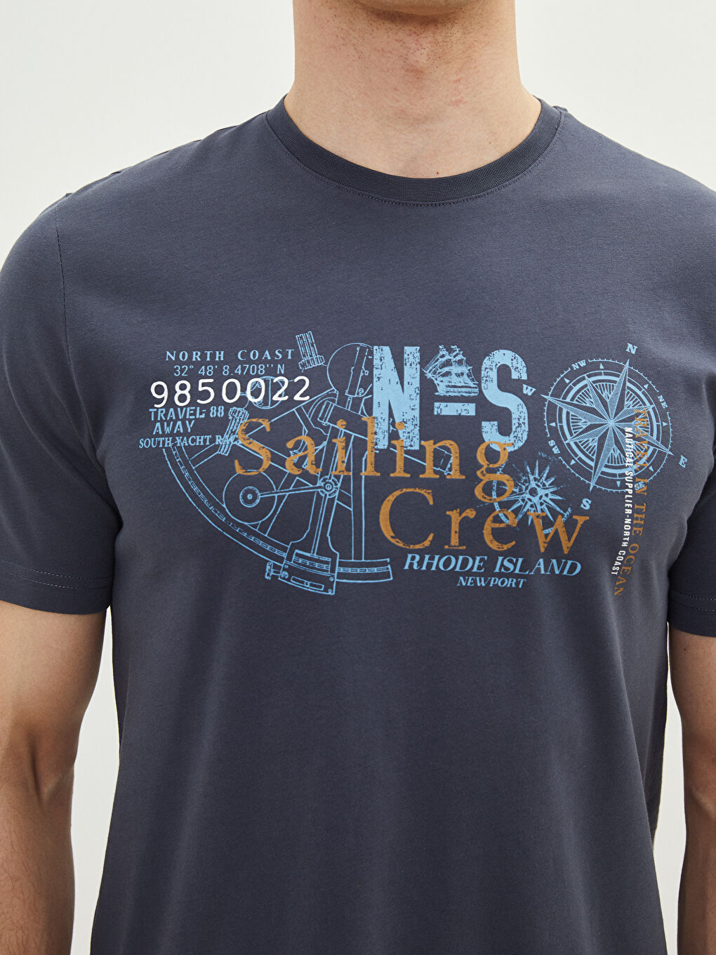 Antrasit Bisiklet Yaka Kısa Kollu Baskılı Penye Erkek Tişört-3