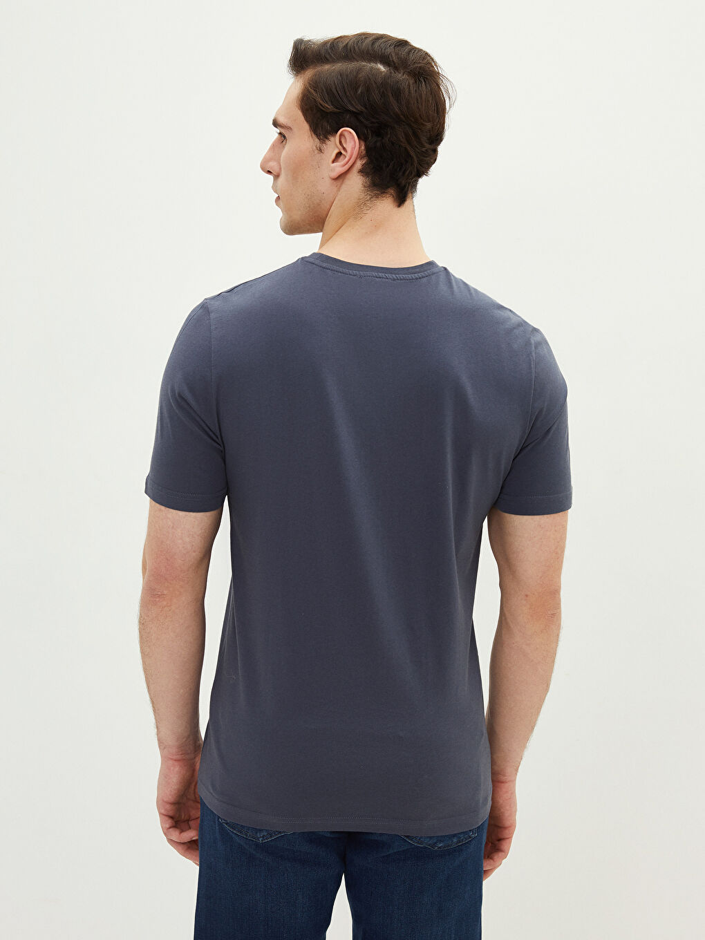 Antrasit Bisiklet Yaka Kısa Kollu Baskılı Penye Erkek Tişört-4