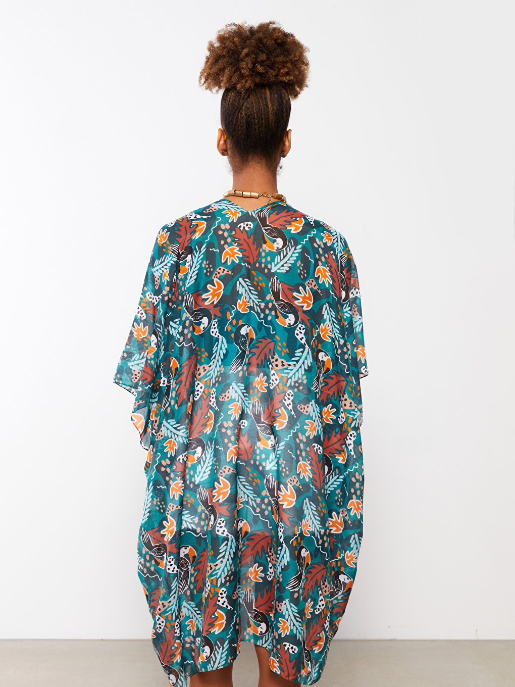 Shawl Collar Patterned Poplin Women's Kimono-5