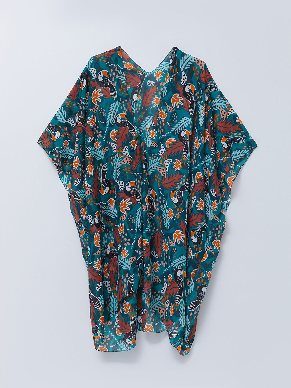 Shawl Collar Patterned Poplin Women's Kimono-6