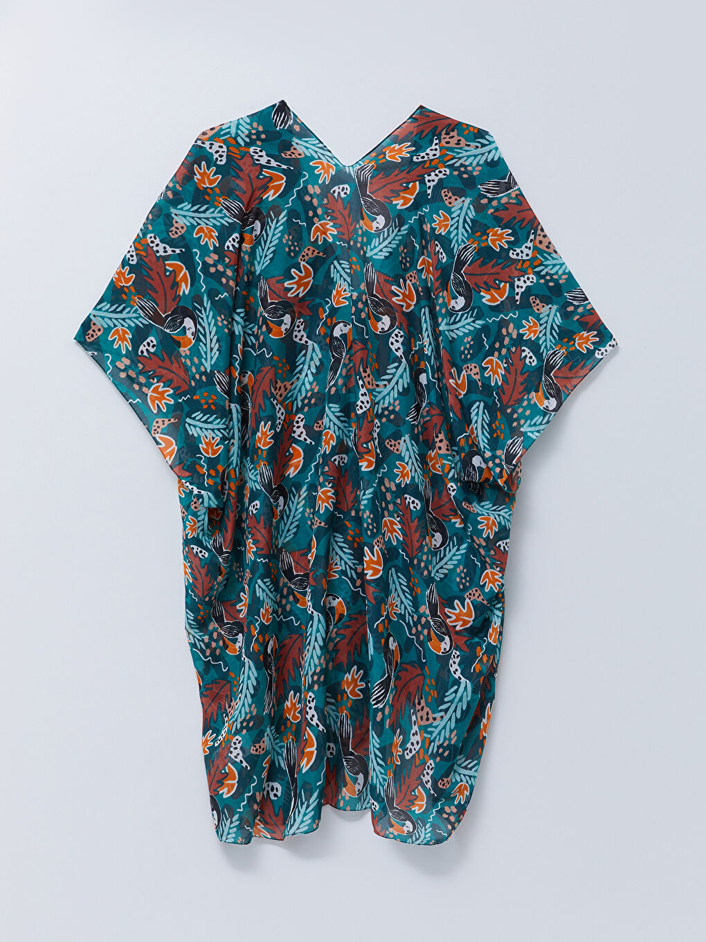 Shawl Collar Patterned Poplin Women's Kimono-7