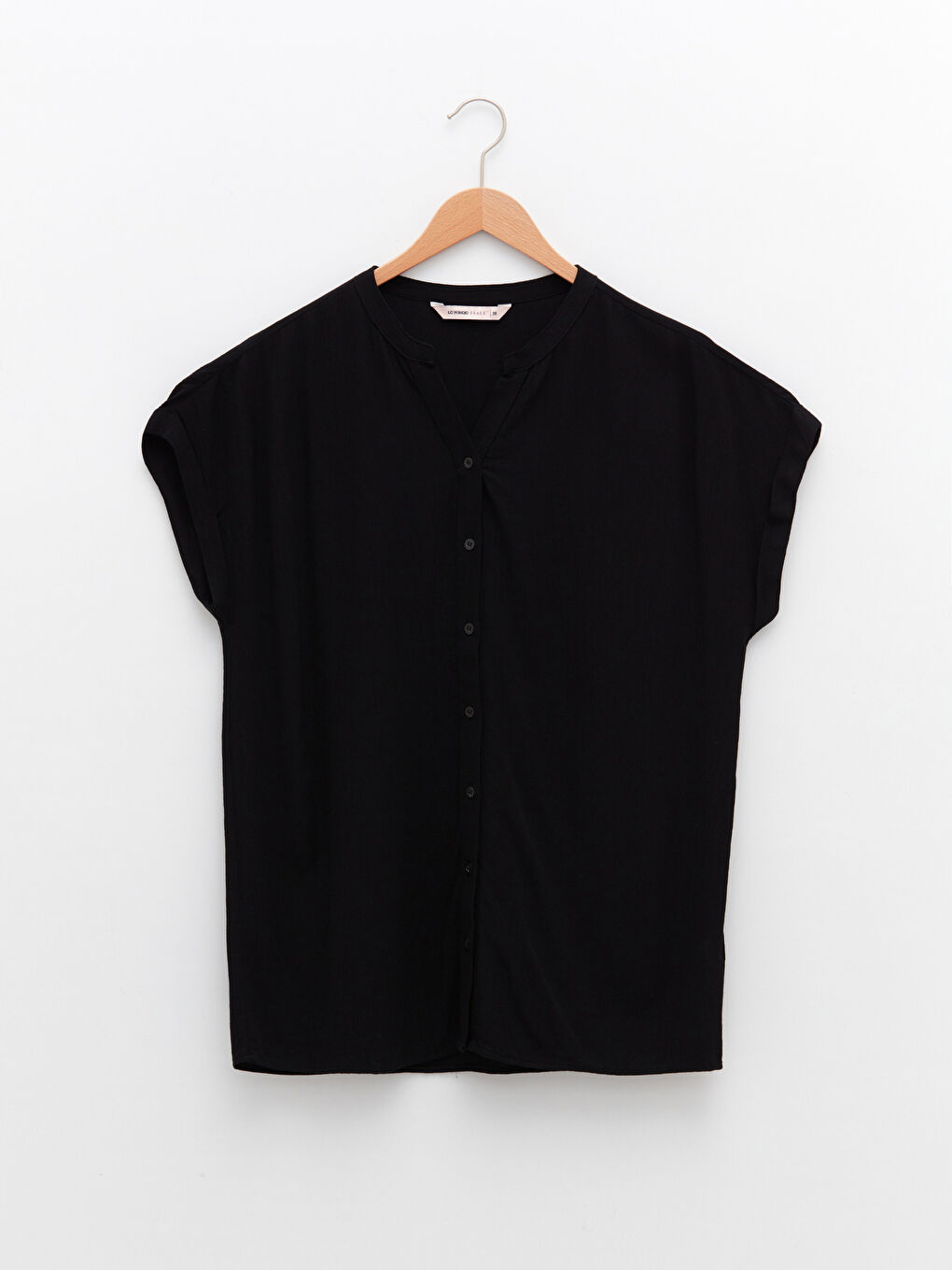 Henley Neckline Plain Short Sleeve Crinkled Women's Shirt-5