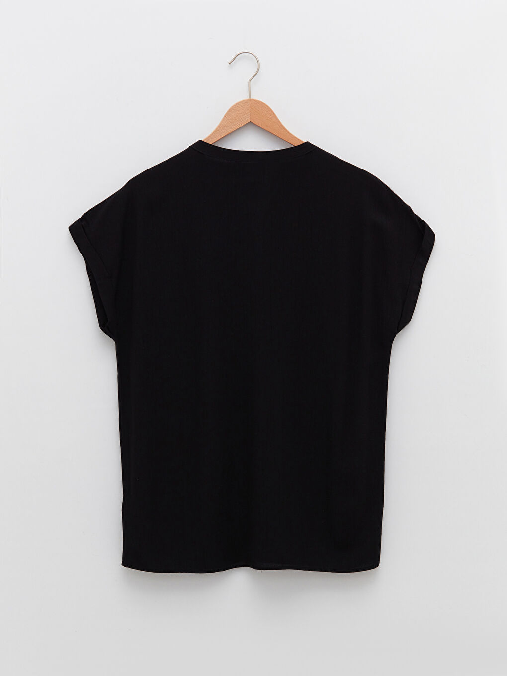 Henley Neckline Plain Short Sleeve Crinkled Women's Shirt-6