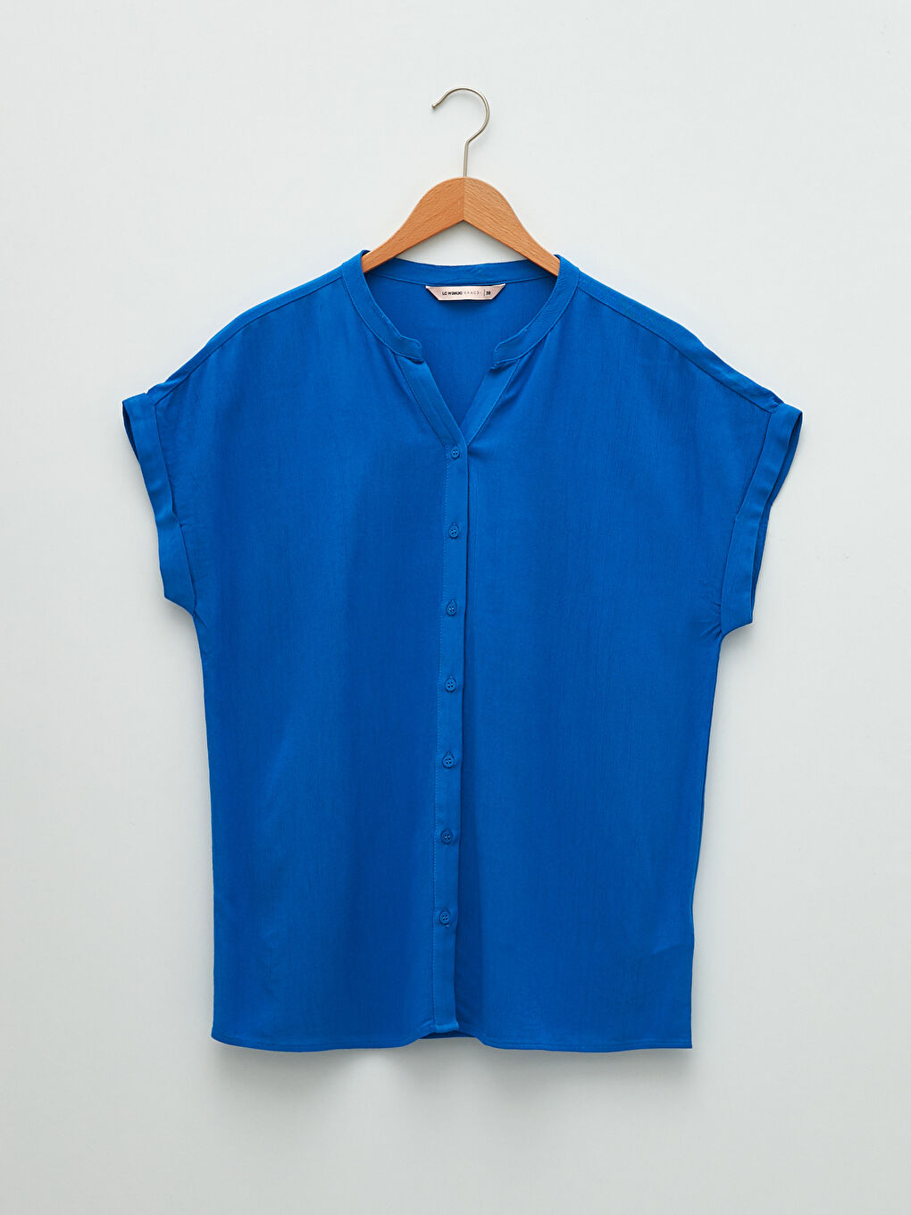Henley Neckline Plain Short Sleeve Crinkled Women's Shirt-5