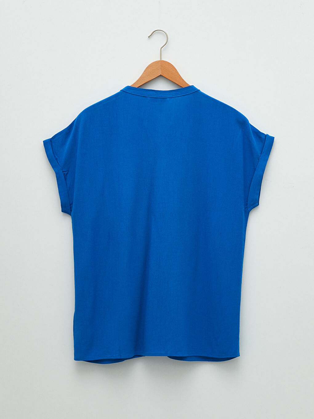 Henley Neckline Plain Short Sleeve Crinkled Women's Shirt-6