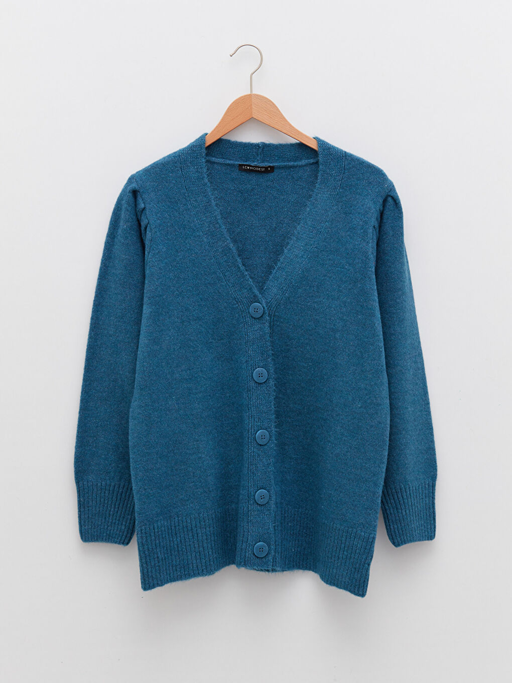 Mavi V Yaka Kadın Triko Hırka-5