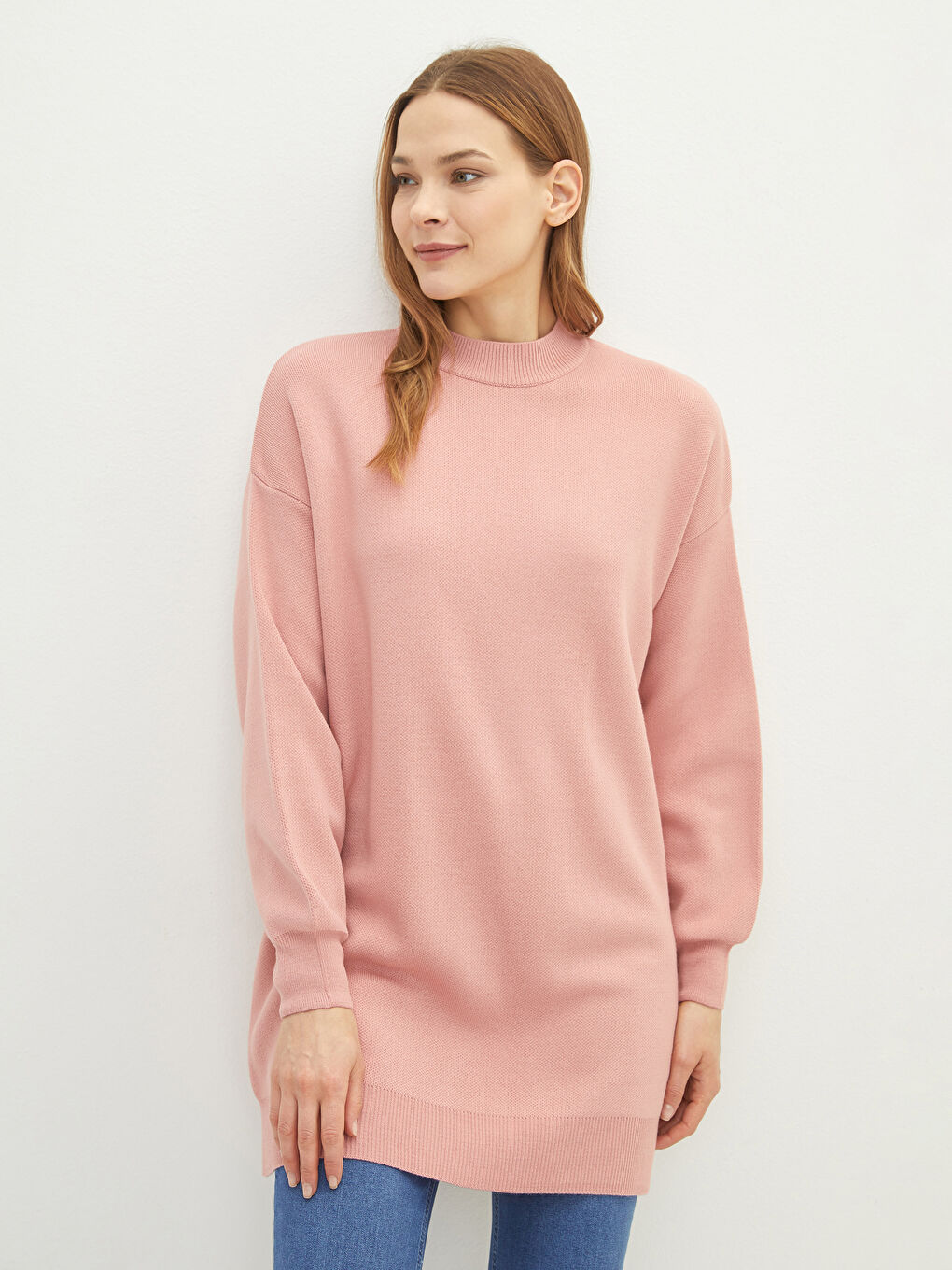 تونيك تريكو بياقة قمع للسيدات-2