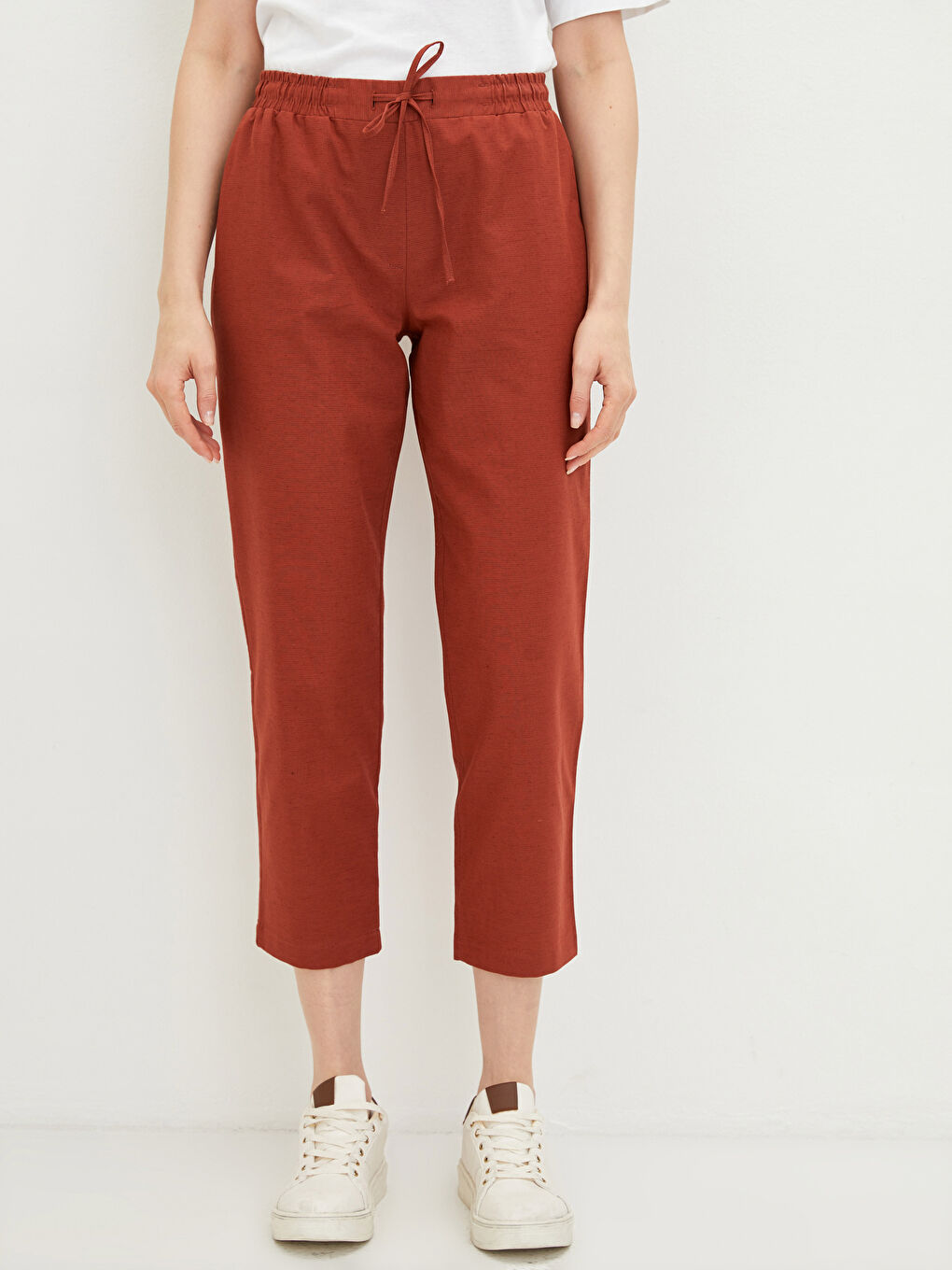 Брюки Женские Прямые С Карманами На Резинке С Высокой Посадкой Удобные-3